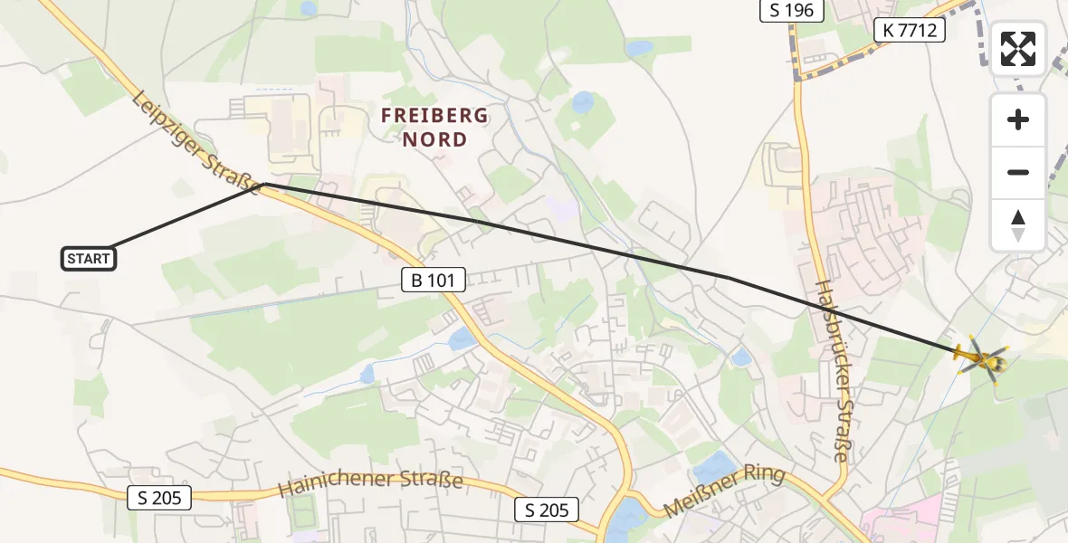 Flugroute Rettungshubschrauber Freiberg - Freiberg, 29 März 2026, 16:33