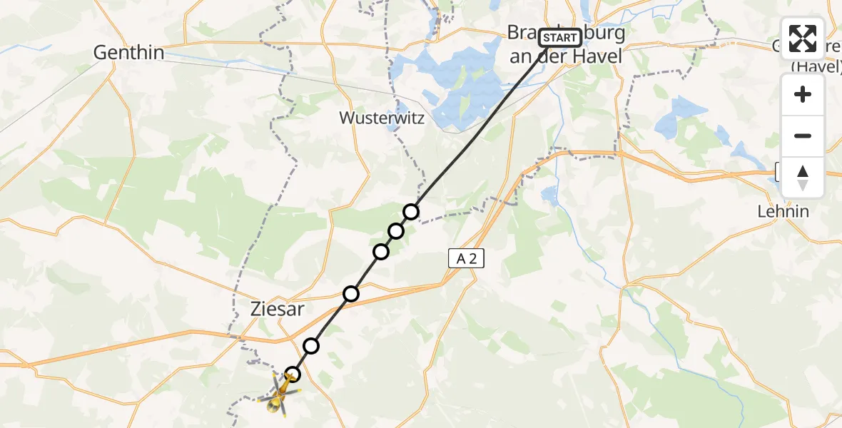 Flugroute Rettungshubschrauber Brandenburg an der Havel - Buckautal, 29 März 2026, 16:35