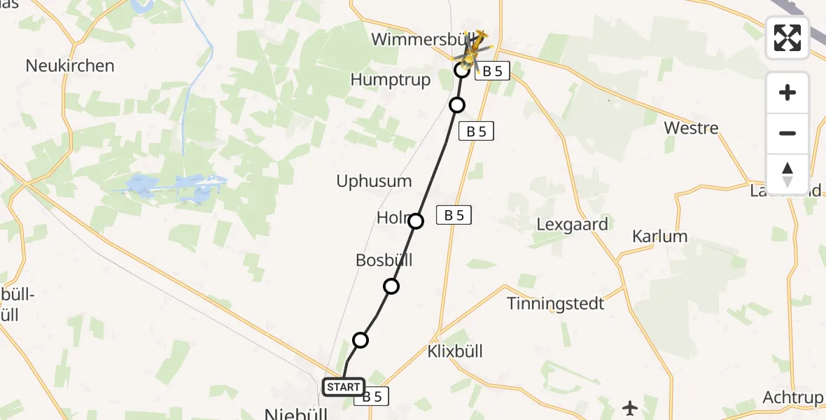 Flugroute Rettungshubschrauber Niebüll - Süderlügum, 29 März 2026, 16:37