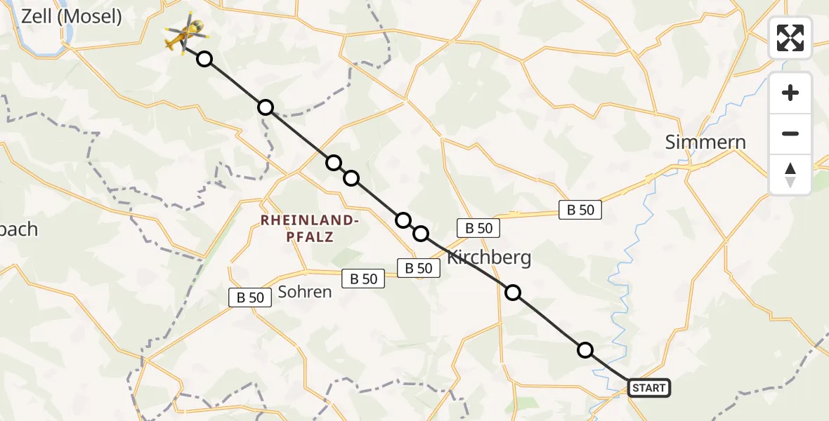 Routekaart van de vlucht: Rettungshubschrauber nach Zell (Mosel), K 46