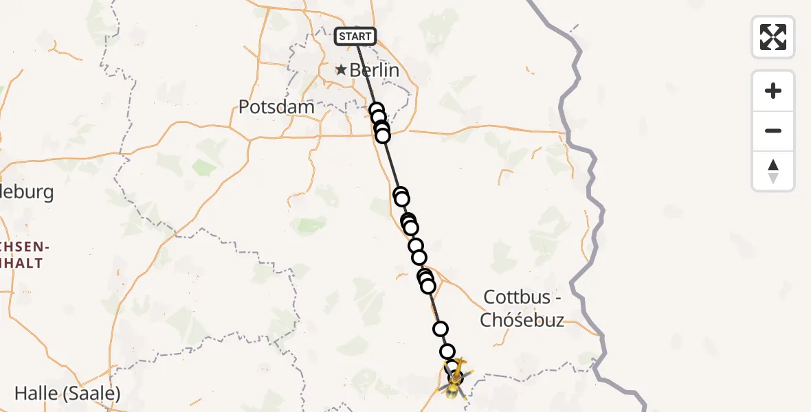 Routekaart van de vlucht: Ambulanzhubschrauber nach ADAC Luftrettungsstation Senftenberg Hubschrauberlandeplatz