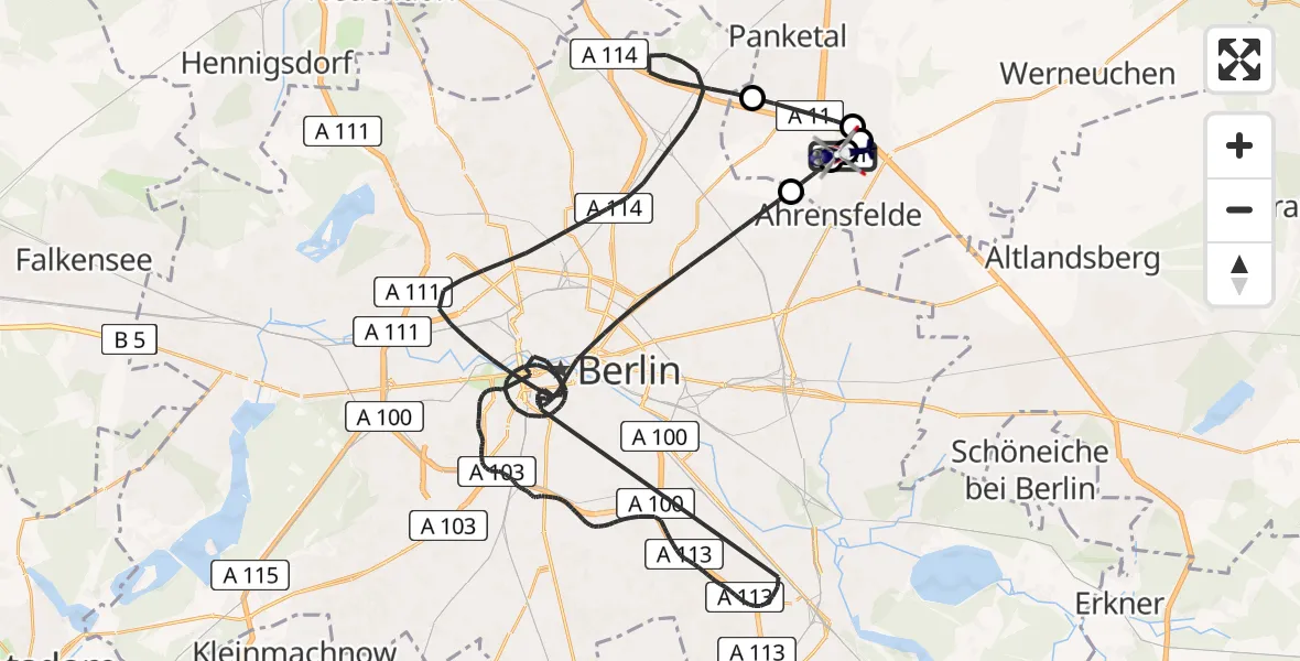 Flugroute Polizeihubschrauber Ahrensfelde Hubschrauberlandeplatz - Ahrensfelde Hubschrauberlandeplatz, 29 März 2026, 16:55