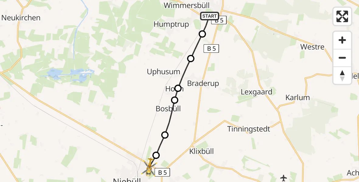 Routekaart van de vlucht: Rettungshubschrauber nach Niebüll, Gather Landstraße