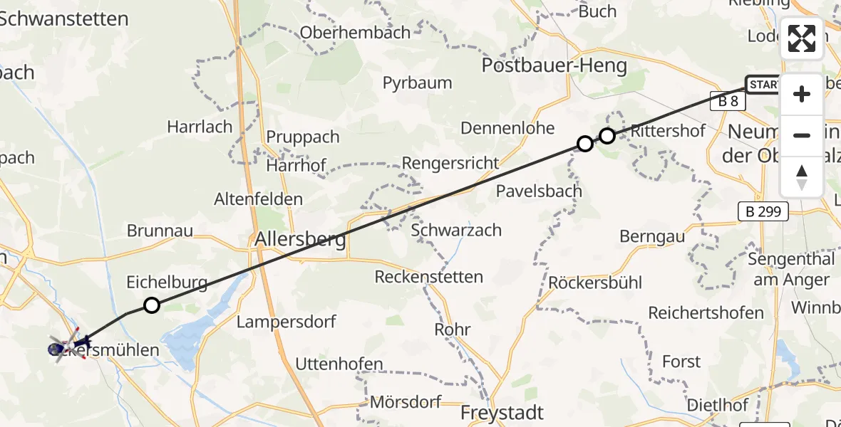 Routekaart van de vlucht: Polizeihubschrauber nach Roth, St 2220