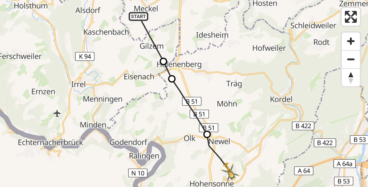 Routekaart van de vlucht: Rettungshubschrauber nach Aach, Kreuzerberg