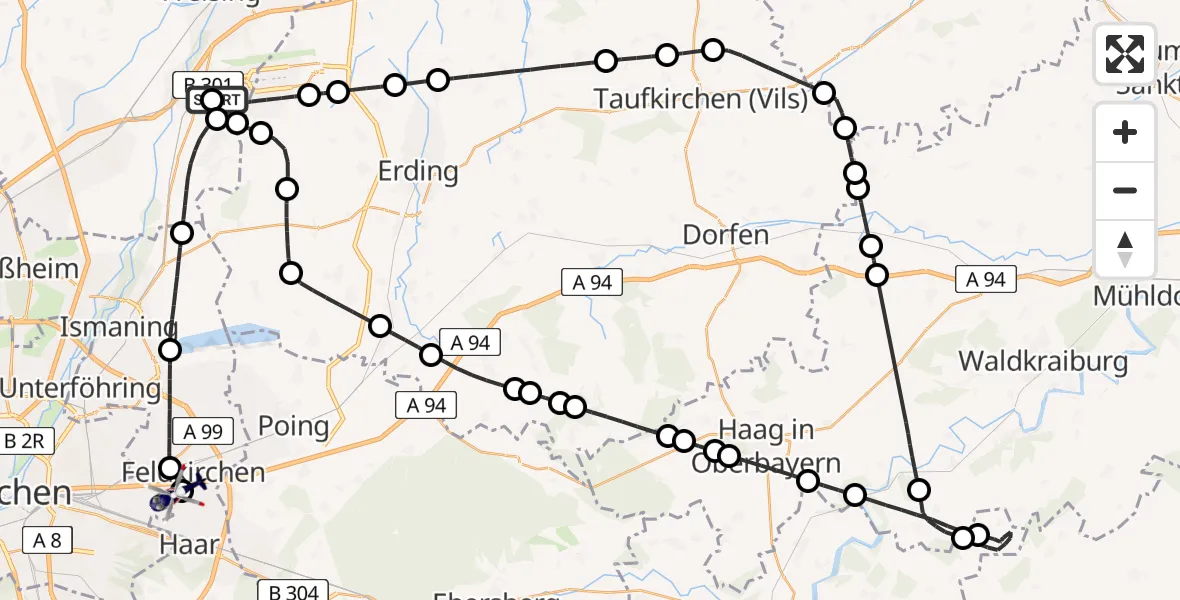 Flugroute Polizeihubschrauber München Flughafen - München, 29 März 2026, 17:11