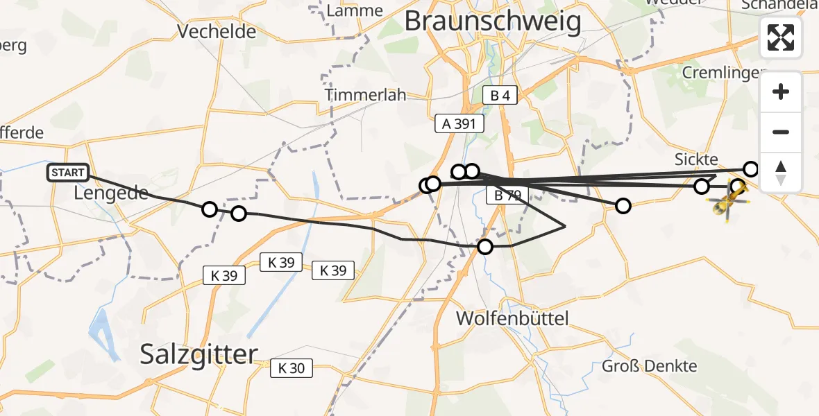 Routekaart van de vlucht: Rettungshubschrauber nach Sickte, K 6