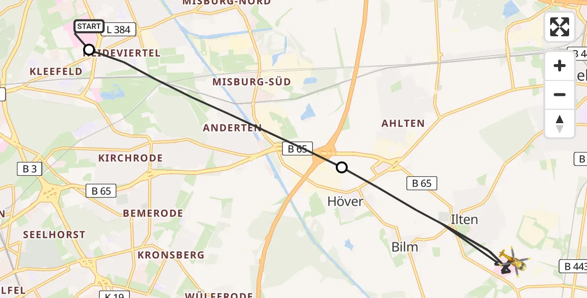 Flugroute Rettungshubschrauber Hannover Luftrettung Hubschrauberlandeplatz (Christoph 4) - Sehnde, 29 März 2026, 17:13