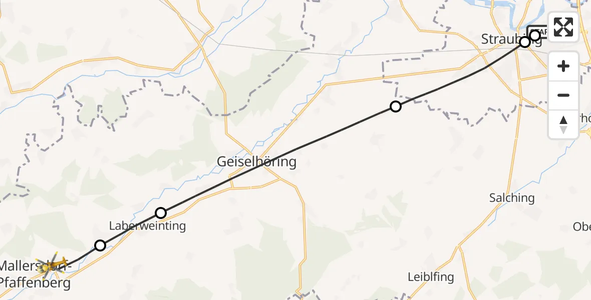 Flugroute Rettungshubschrauber Sankt Elisabeth Hospital Straubing - Mallersdorf-Pfaffenberg, 29 März 2026, 17:13