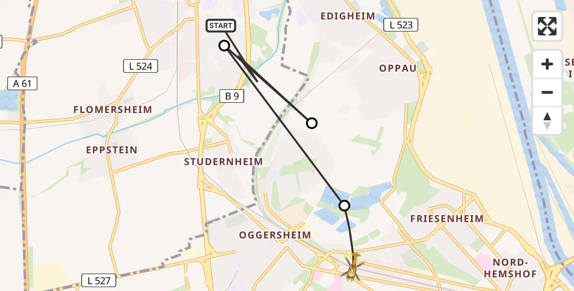 Flugroute Rettungshubschrauber Frankenthal (Pfalz) - Ludwigshafen Accident Hospital Hubschrauberlandeplatz, 29 März 2026, 17:18