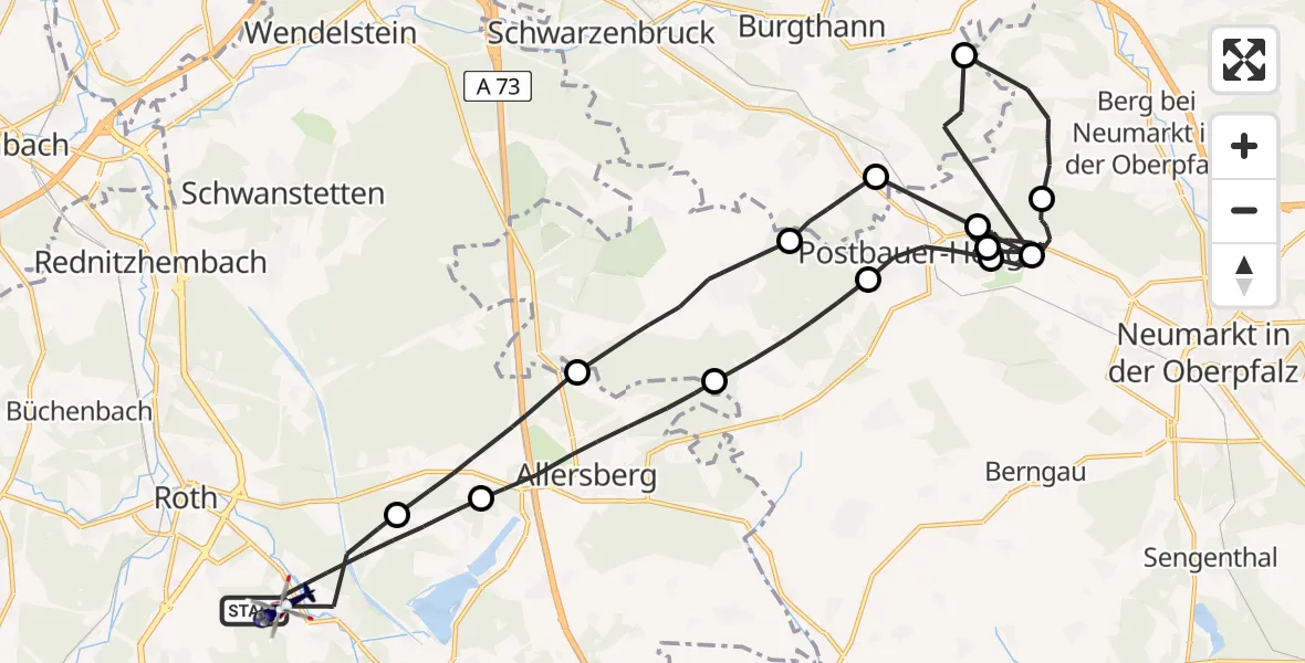 Flugroute Polizeihubschrauber Roth - Roth, 29 März 2026, 17:26