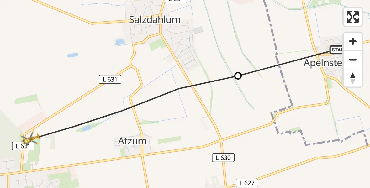 Flugroute Rettungshubschrauber Sickte - Wolfenbüttel, 29 März 2026, 17:33
