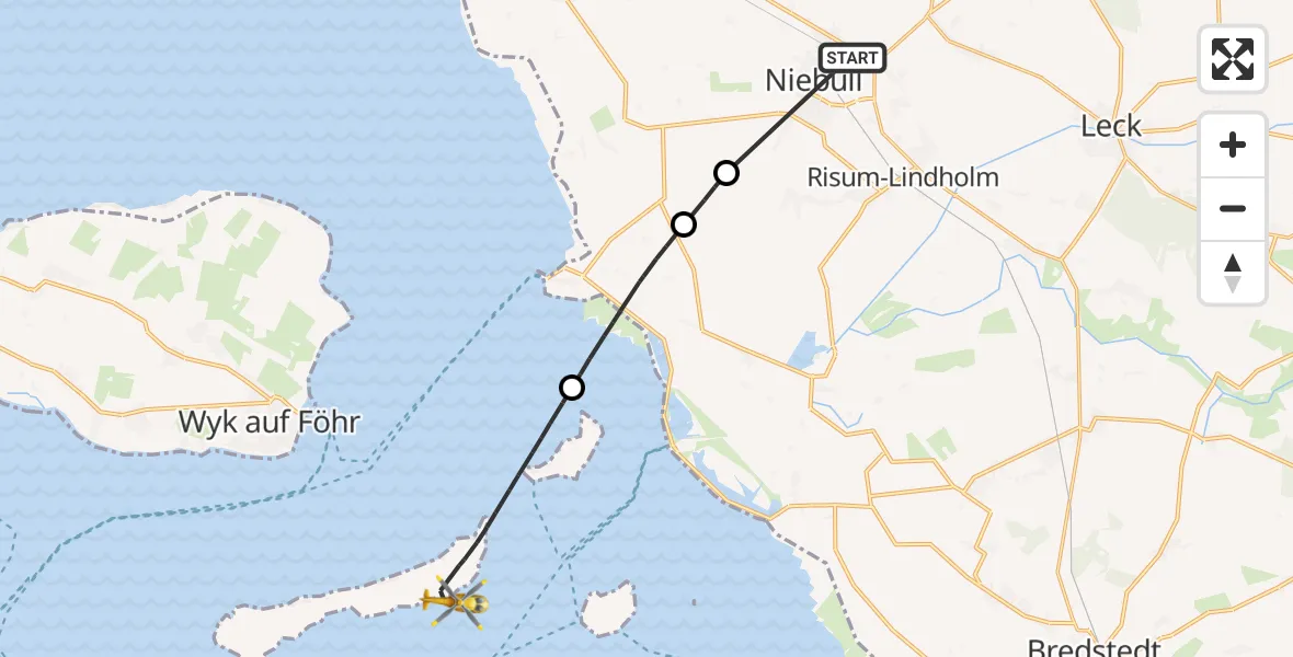 Flugroute Rettungshubschrauber Niebüll - Langeneß, 29 März 2026, 17:34