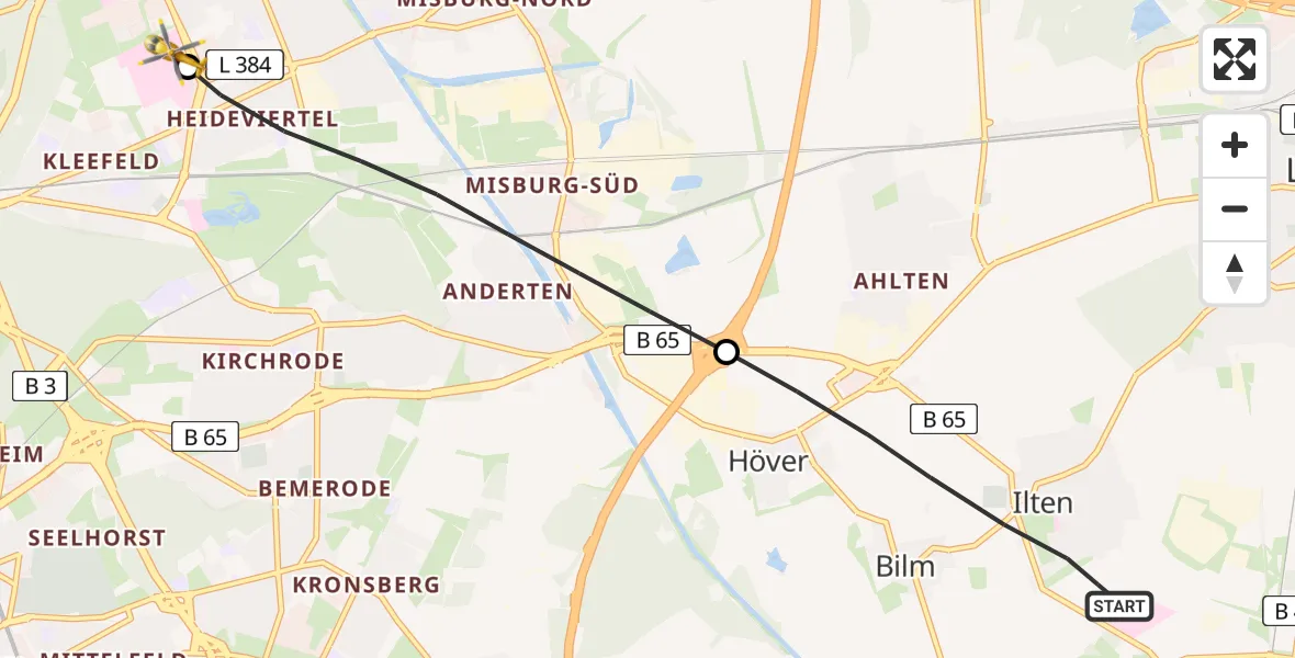 Routekaart van de vlucht: Rettungshubschrauber nach Hannover Luftrettung Hubschrauberlandeplatz (Christoph 4)