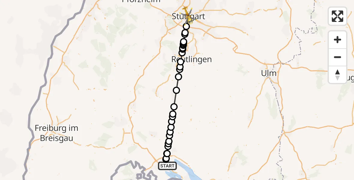 Routekaart van de vlucht: Rettungshubschrauber nach Stuttgart, Kriegsbergstraße