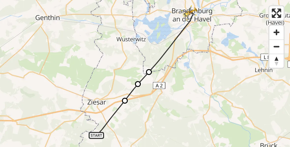 Routekaart van de vlucht: Rettungshubschrauber nach Brandenburg an der Havel, Triglafweg