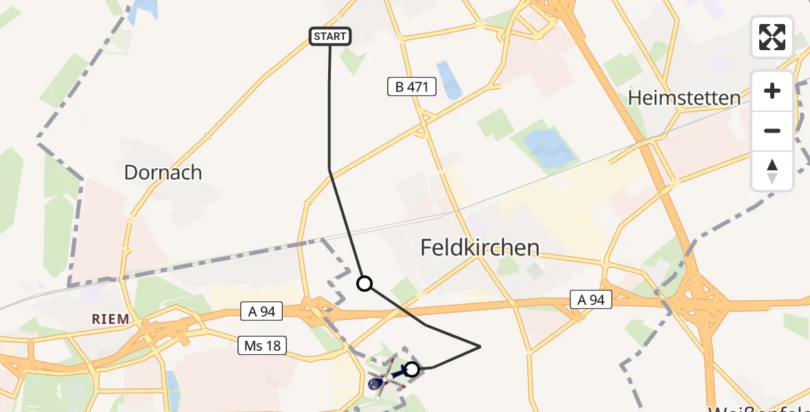 Routekaart van de vlucht: Polizeihubschrauber nach München, De-Gasperi-Bogen