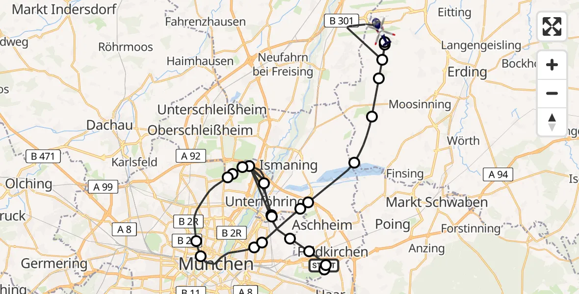 Flugroute Polizeihubschrauber München - München Flughafen, 29 März 2026, 18:04