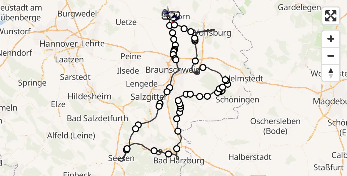 Flugroute Polizeihubschrauber Gifhorn Bundespolizei Hubschrauberlandeplatz - Gifhorn Bundespolizei Hubschrauberlandeplatz, 29 März 2026, 18:06