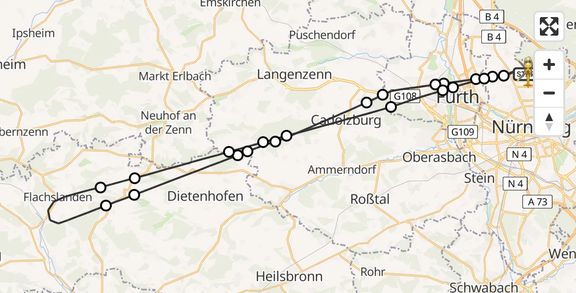 Flugroute Ambulanzhubschrauber Flughafen Nuremberg - Flughafen Nuremberg, 29 März 2026, 18:19