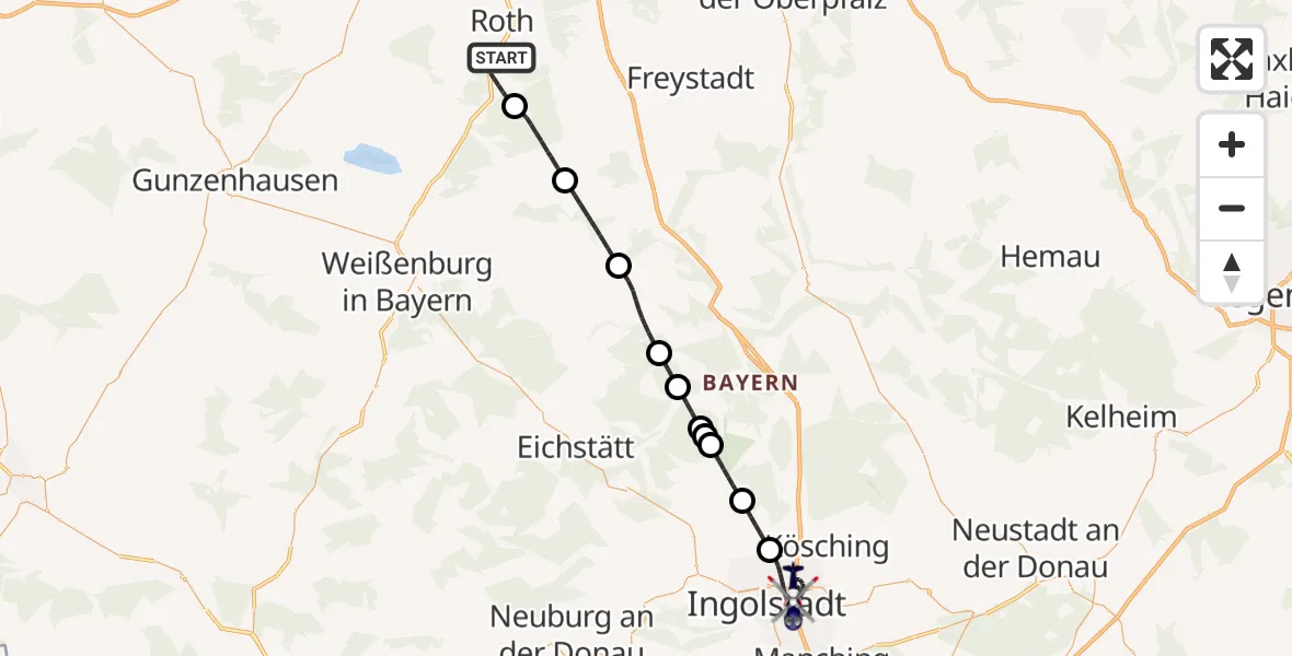 Routekaart van de vlucht: Polizeihubschrauber nach Ingolstadt, Regensburger Straße