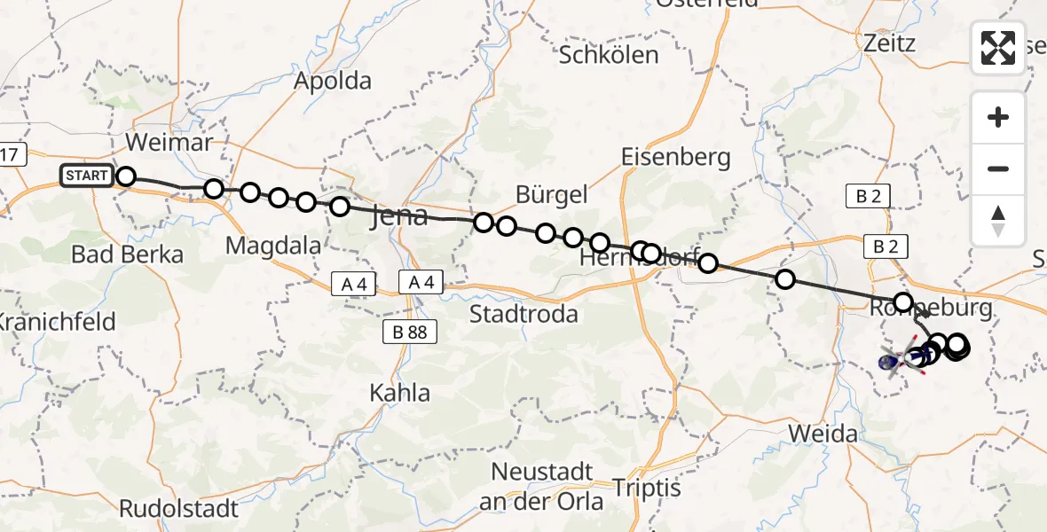 Routekaart van de vlucht: Polizeihubschrauber nach Kauern, K 116