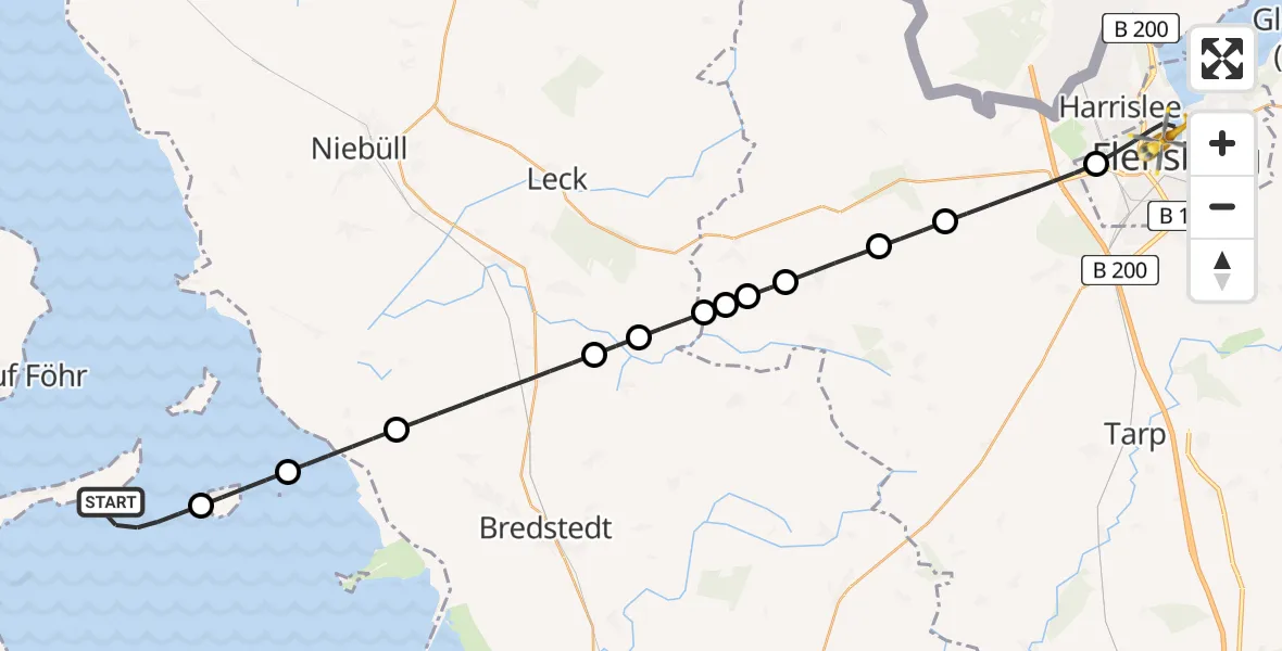 Routekaart van de vlucht: Rettungshubschrauber nach Flensburg, Toosbüystraße