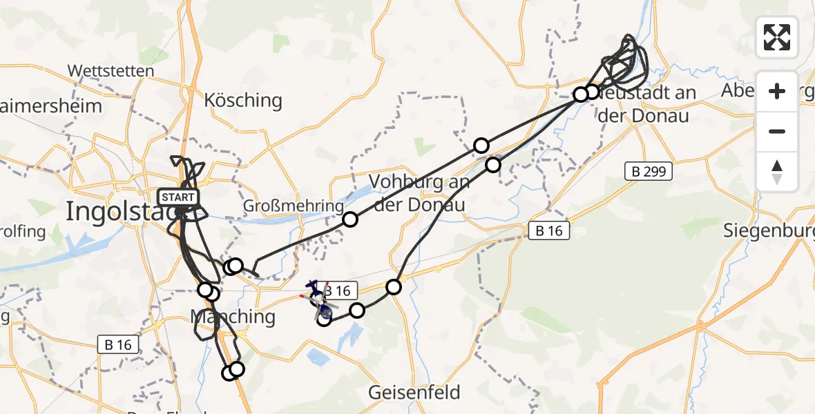 Flugroute Polizeihubschrauber Ingolstadt - Manching, 29 März 2026, 19:18