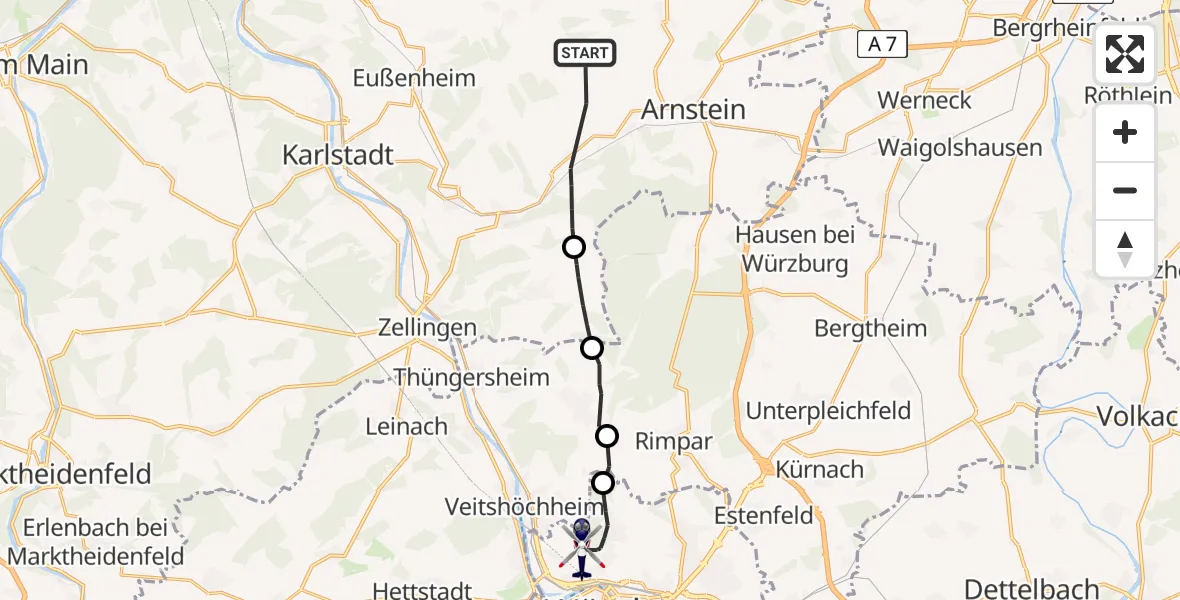Routekaart van de vlucht: Polizeihubschrauber nach Würzburg, Ellernweg