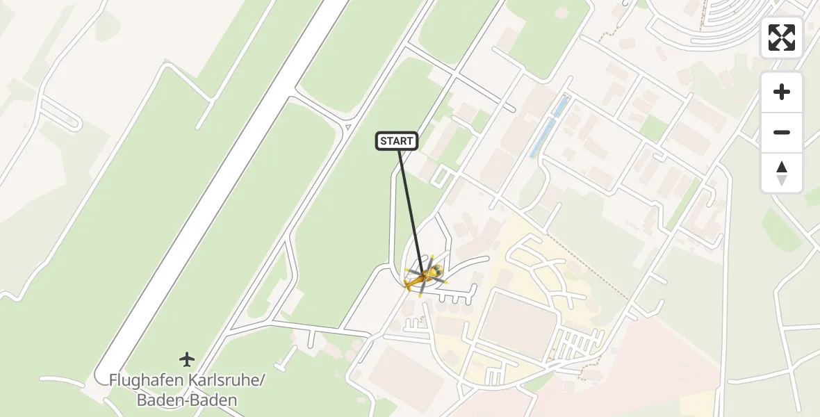 Flugroute Ambulanzhubschrauber Karlsruhe Baden-Baden Flughafen - Karlsruhe Baden-Baden Flughafen, 29 März 2026, 19:45