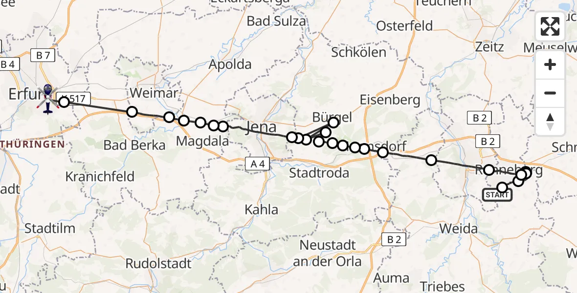 Routekaart van de vlucht: Polizeihubschrauber nach Erfurt, Alt-Schmidtstedter Weg