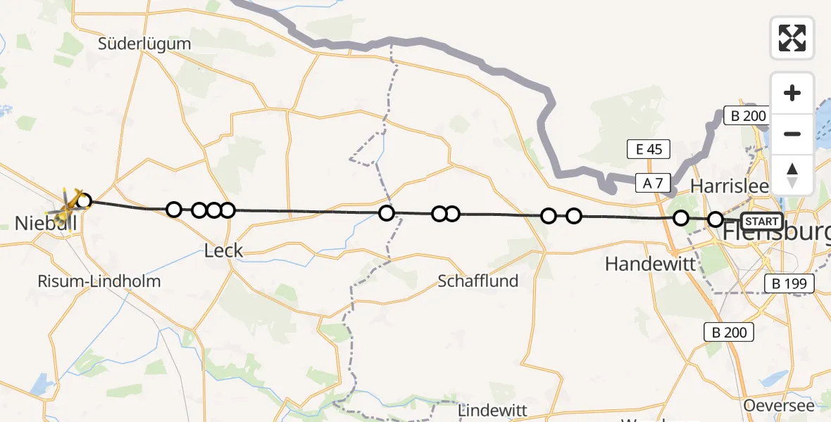 Routekaart van de vlucht: Rettungshubschrauber nach Niebüll, Gather Landstraße