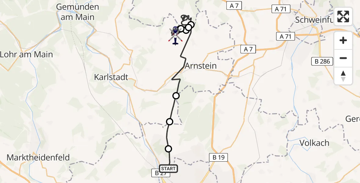 Routekaart van de vlucht: Polizeihubschrauber nach Eußenheim, MSP 1