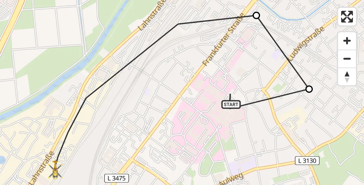 Flugroute Rettungshubschrauber Gießen University Hospital - Gießen, 29 März 2026, 20:03