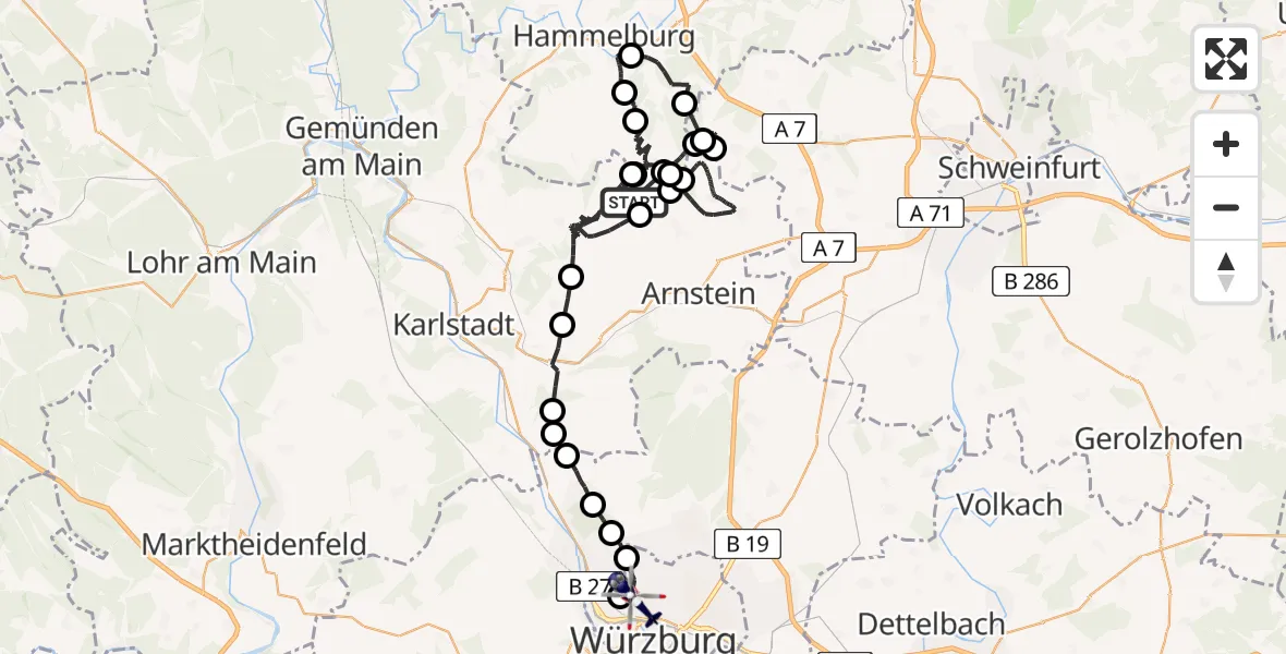 Routekaart van de vlucht: Polizeihubschrauber nach Würzburg, Am Kuhberg
