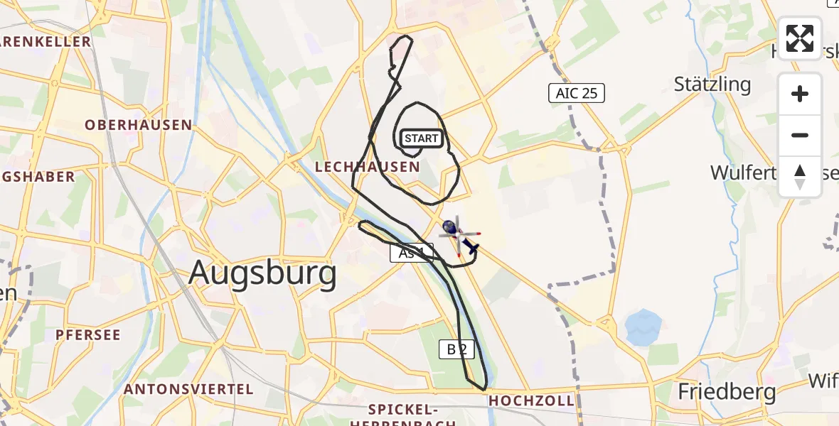Flugroute Polizeihubschrauber Augsburg - Augsburg, 29 März 2026, 20:51