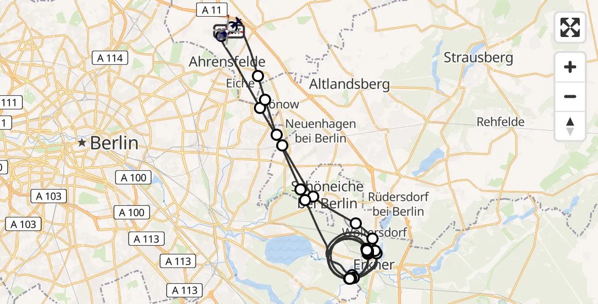 Flugroute Polizeihubschrauber Ahrensfelde Hubschrauberlandeplatz - Ahrensfelde Hubschrauberlandeplatz, 29 März 2026, 20:53
