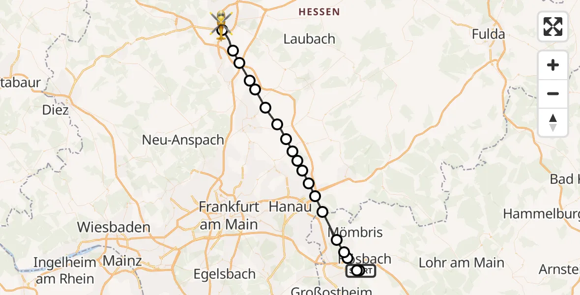 Routekaart van de vlucht: Rettungshubschrauber nach Gießen, Lahnstraße
