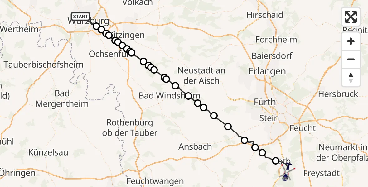 Routekaart van de vlucht: Polizeihubschrauber nach Roth, RH 7