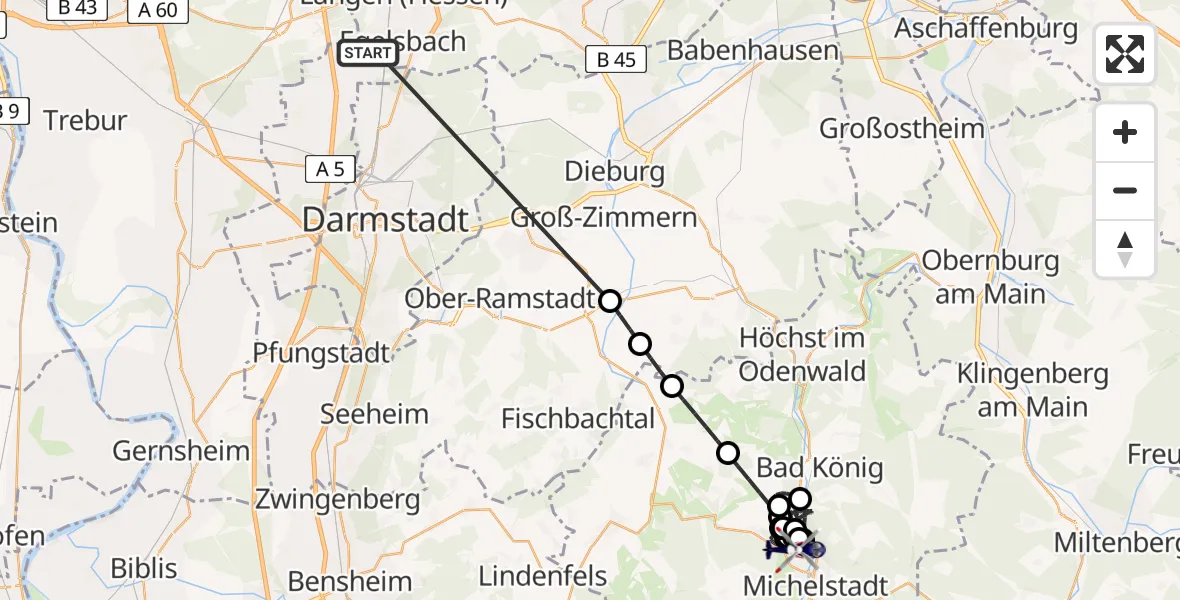 Flugroute Polizeihubschrauber Flughafen Frankfurt-Egelsbach - Michelstadt, 29 März 2026, 22:06