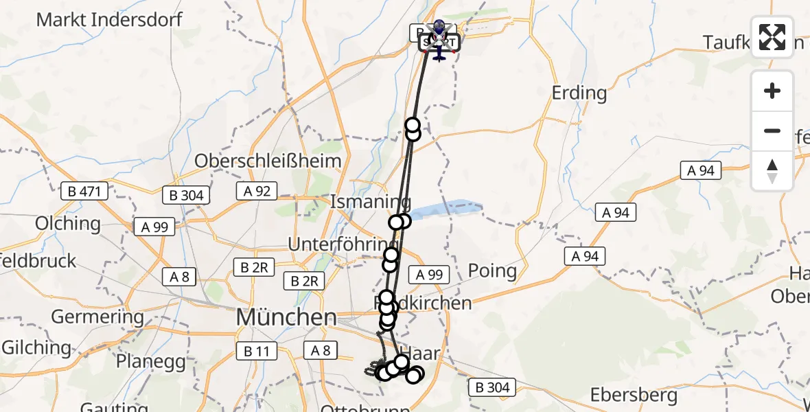 Flugroute Polizeihubschrauber München Flughafen - München Flughafen, 29 März 2026, 22:13