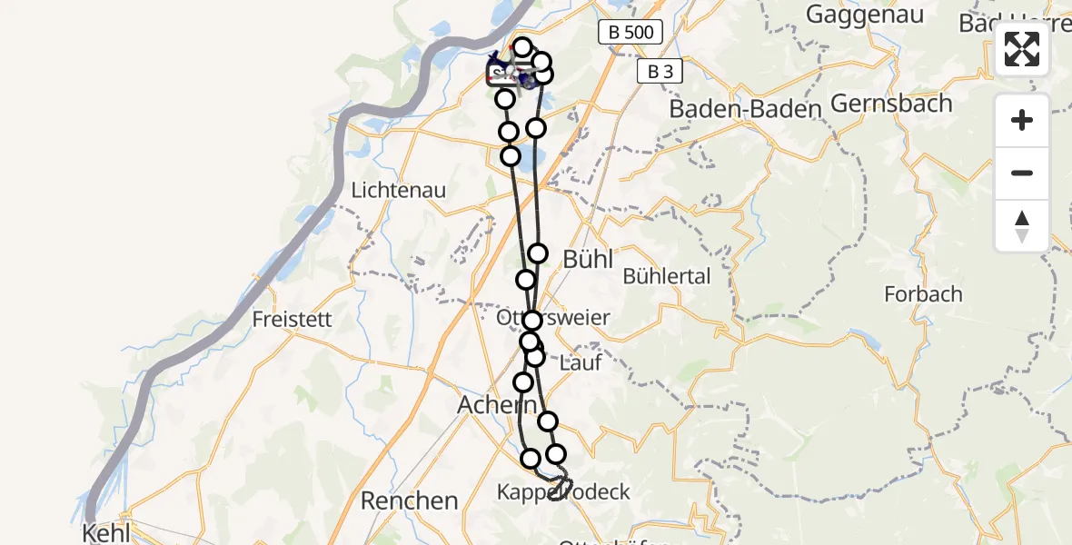 Flugroute Polizeihubschrauber Karlsruhe Baden-Baden Flughafen - Karlsruhe Baden-Baden Flughafen, 29 März 2026, 22:51
