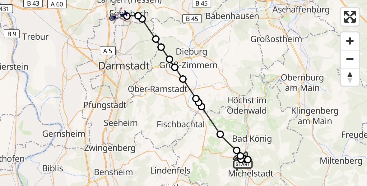 Routekaart van de vlucht: Polizeihubschrauber nach Flughafen Frankfurt-Egelsbach