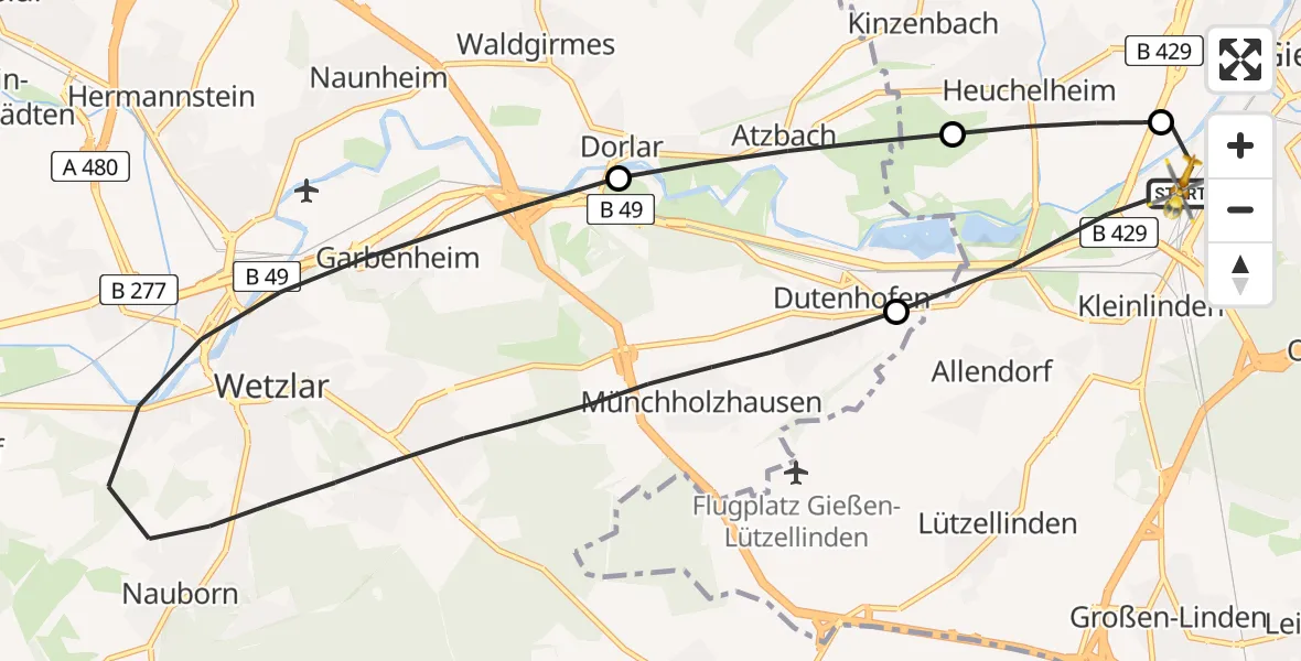 Flugroute Rettungshubschrauber Gießen - Gießen, 30 März 2026, 00:09