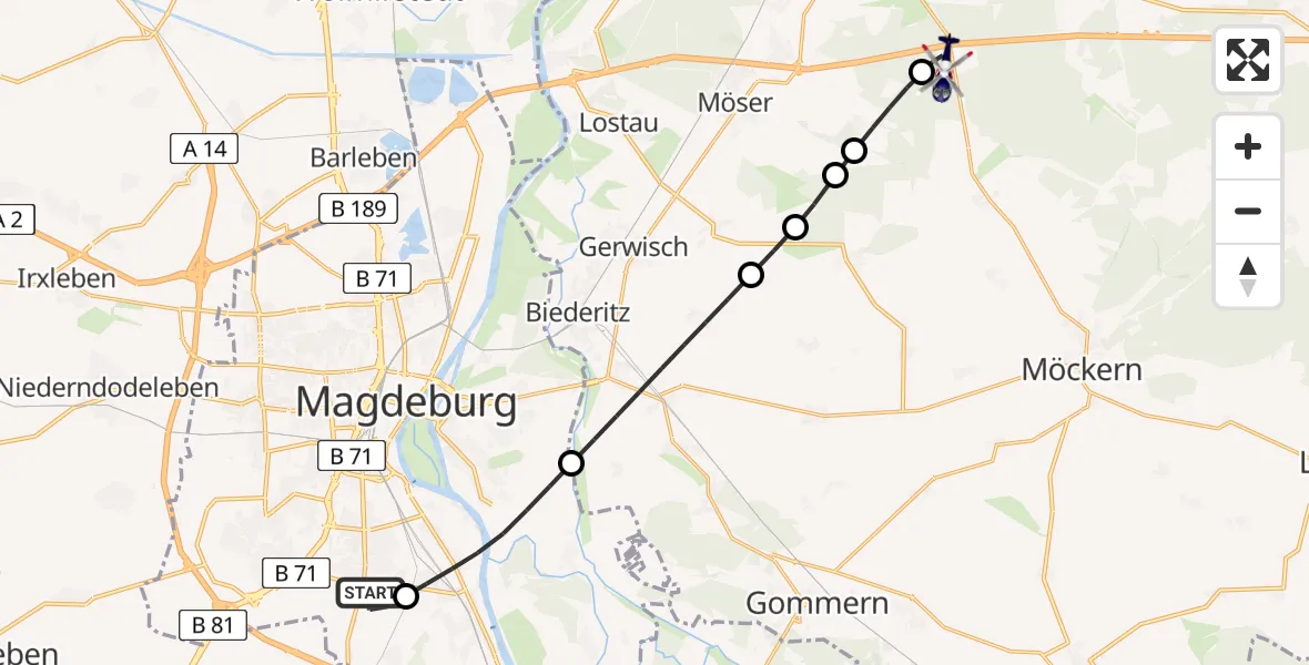 Flugroute Polizeihubschrauber Magdeburg City Flugplatz - Burg, 30 März 2026, 04:54