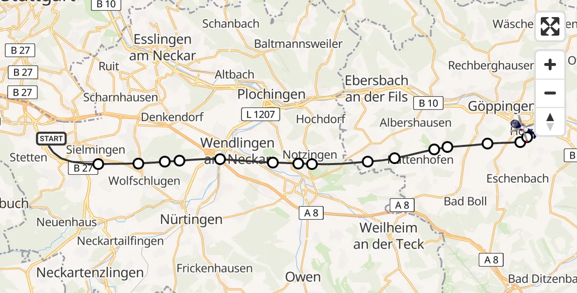 Flugroute Polizeihubschrauber Flughafen Stuttgart - Göppingen, 30 März 2026, 04:57