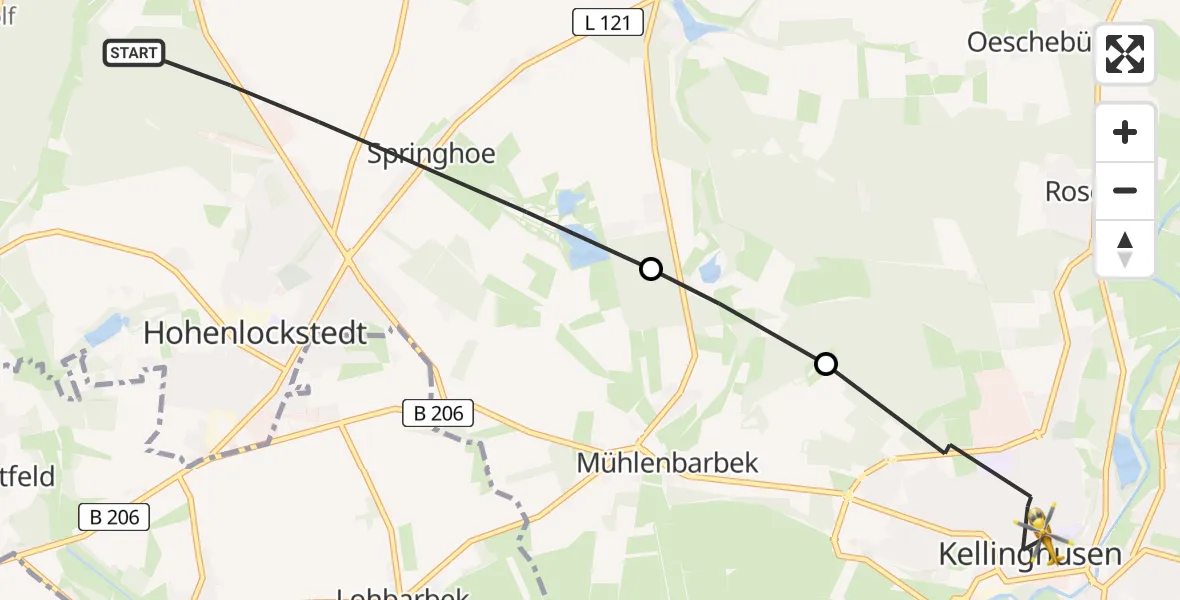 Flugroute Rettungshubschrauber Hohenlockstedt - Kellinghusen, 30 März 2026, 05:00