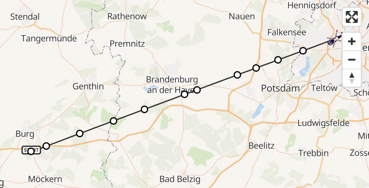 Flugroute Polizeihubschrauber Burg - Berlin, 30 März 2026, 05:10