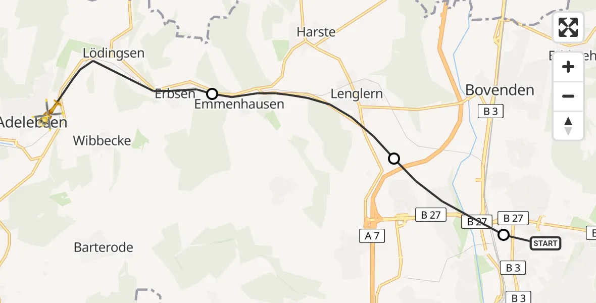 Flugroute Rettungshubschrauber Göttingen University Clinic Hubschrauberlandeplatz - Adelebsen, 30 März 2026, 05:43