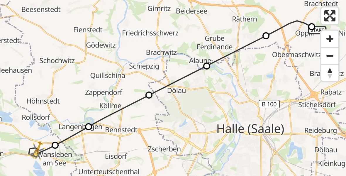 Flugroute Rettungshubschrauber Halle-Oppin Flugplatz - Seegebiet Mansfelder Land, 30 März 2026, 05:54